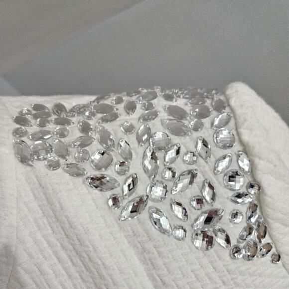 New Chico's Womens Embellished Jacket White Quilted Jeweled Large Cuff Sleeve - Picture 5 of 16